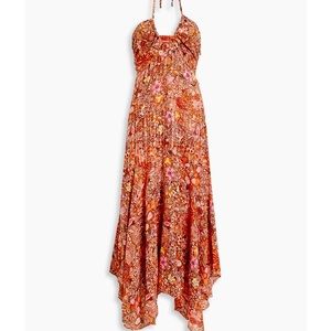 ALC Amina asymmetric printed cotton and silk-blend georgette halter neck midi